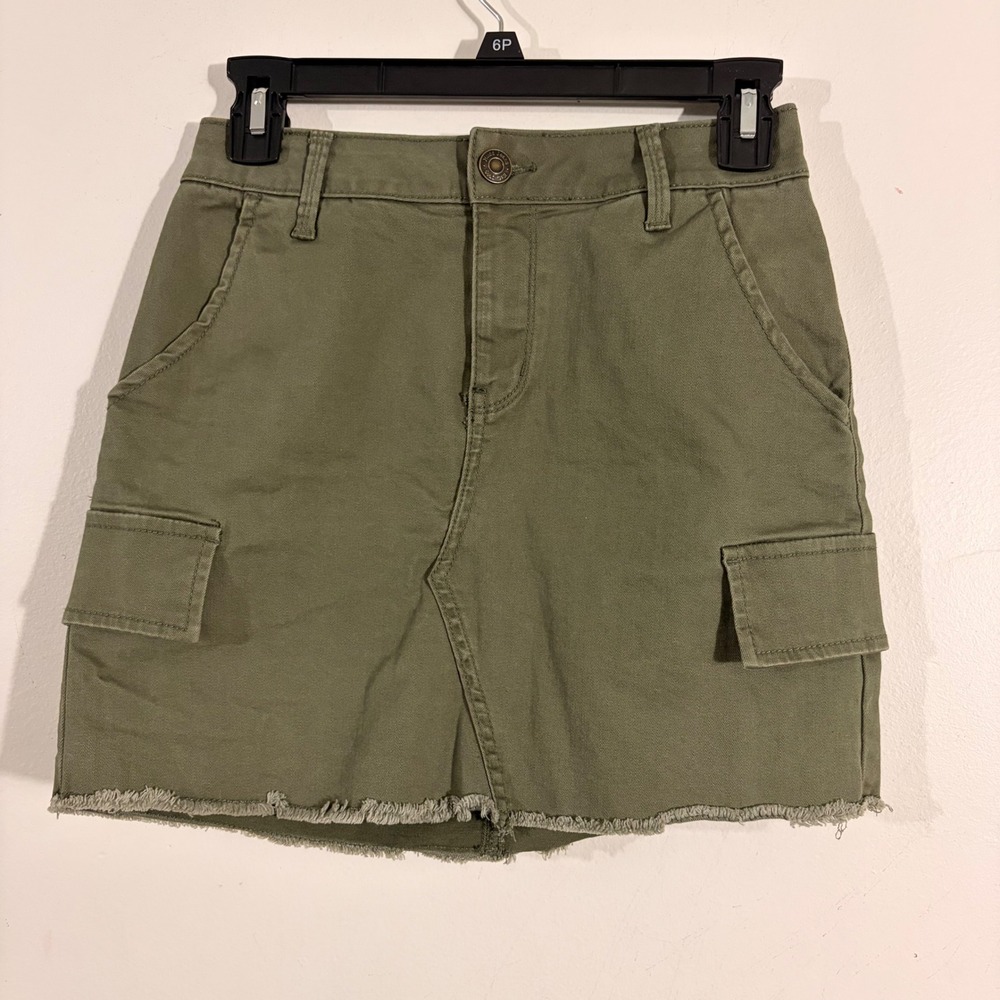 Mudd Cargo Mini Skirt Juniors 3 Olive Green  Raw Hem Flex Stretch Y2K